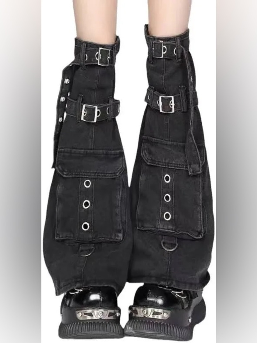 Current Mood Cargo Denim Leg Warmers With Buckles And Pockets One Size Gothcore
